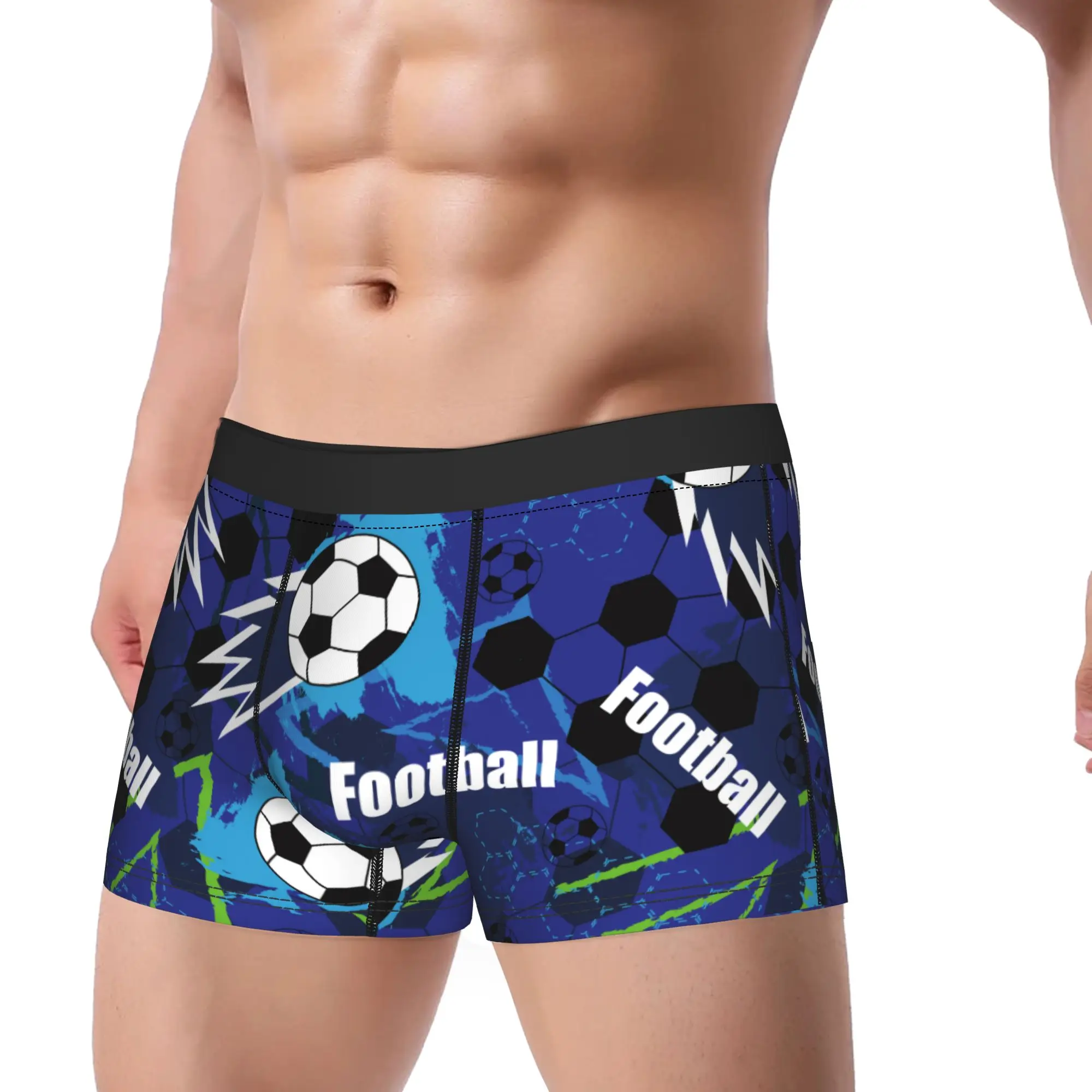 Men Cartoon Soccer Ball Football Long Underwear  Humor Boxer Briefs Shorts Panties Male Breathable Underpants Plus Size