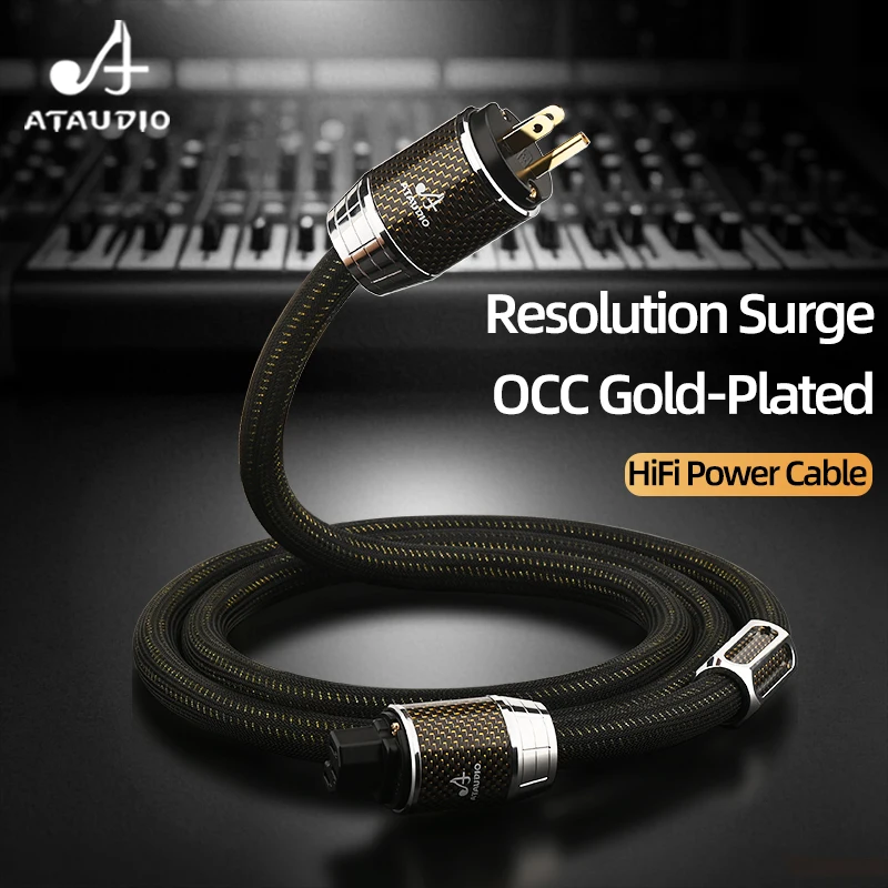 ATAUDIO HiFi Power Cable with EU/US/AU Carbon Fiber Gold Plated Plug Audio Power Cord for Power Filter Amplifier