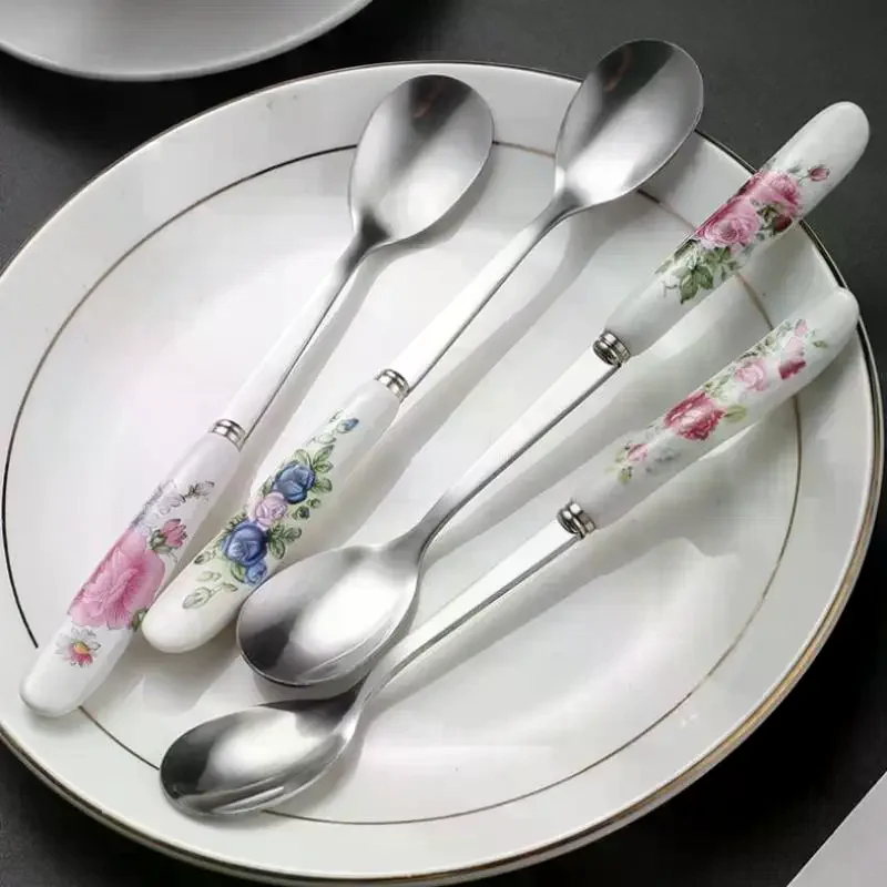 Stainless Steel Coffee Spoons With Ceramic Handles - Perfect For Mixing, Sugar, Ice Cream Kitchen & Dining Accessories 1pcs