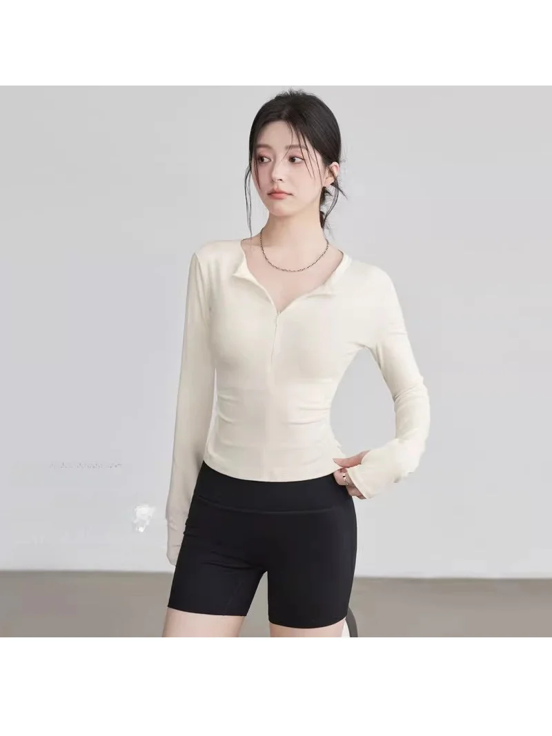 

Женский спортивный топ с длинным рукавом на молнии для йоги и фитнеса, облегающий, для бега, корректирующий фигуру, профессиональный, для пилатеса