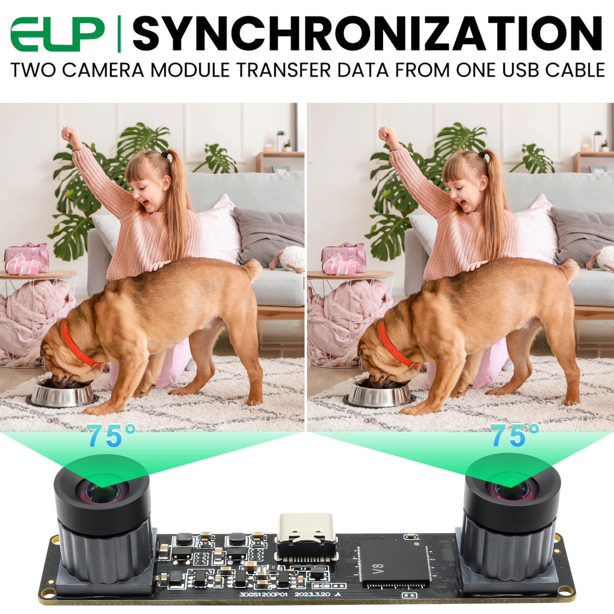 60fps 120fps Global Shutter USB Camera Synchronized Dual Lens Stereo Camera 3200x1200 High Speed Webcam with Low Distortion Lens