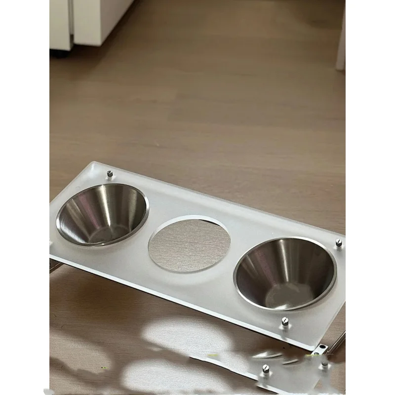

Stainless steel polished shaft acrylic pet bowl stand - cat feeding bowl and dog bowl integrated storage rack