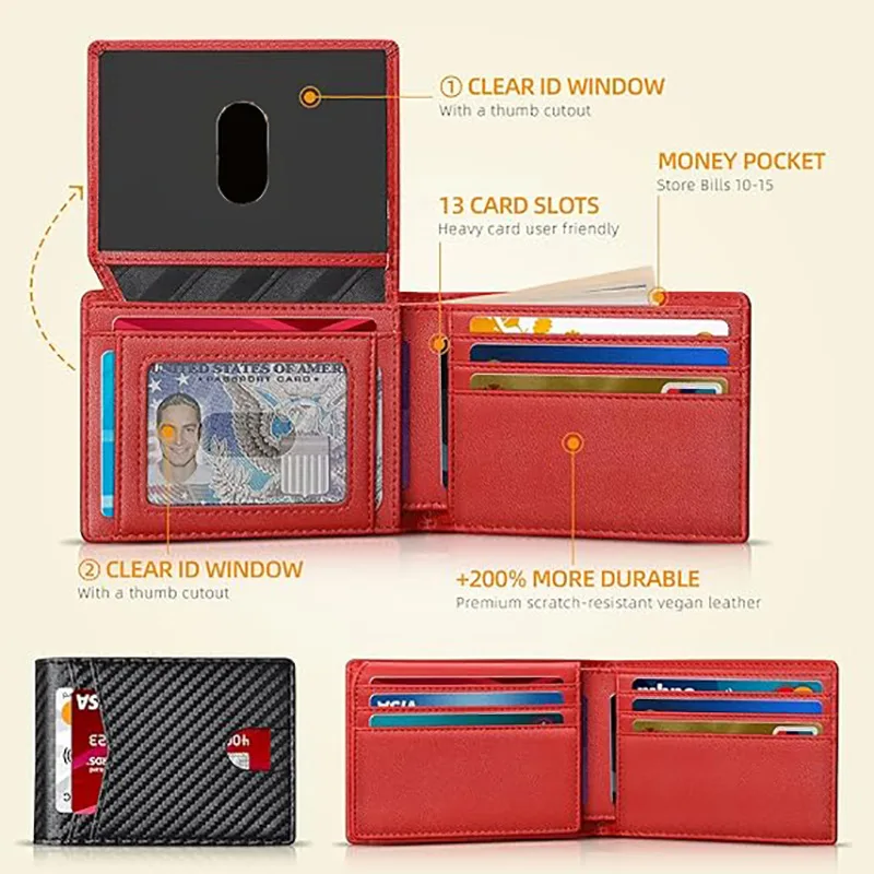 RFID Anti-Theft Man’s Wallet Carbon Fiber Microfiber Wallet Two-Fold Short Flip Wallet
