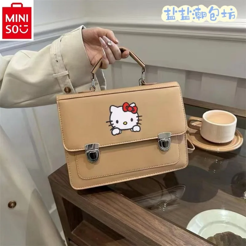 MINISO Hello Kitty маленький Ретро Большой Вместительный рюкзак женская мода высокое качество ПУ многофункциональный рюкзак