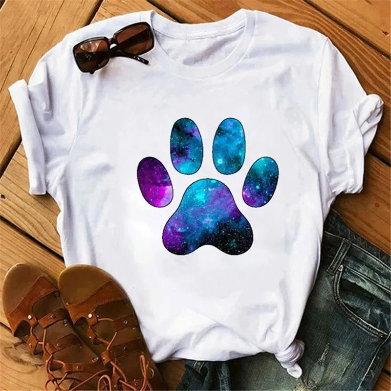 T-shirt grafiche da donna con scollo tondo stampato serie artigli animali a maniche corte