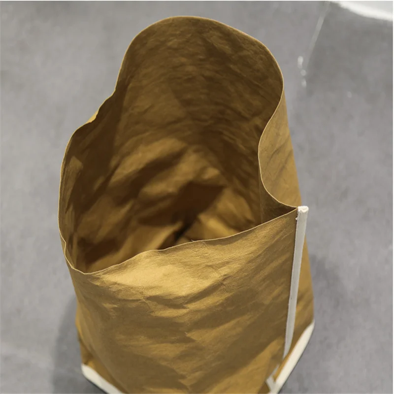 1 قطعة كيس ورقي سميك من جلد البقر صديق للبيئة قابل للطي وقابل للغسل حقيبة تخزين منزلية للنباتات والفواكه والخضروات