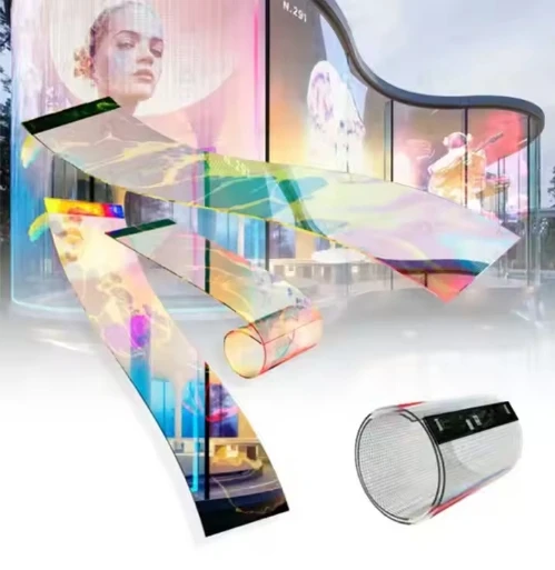 شاشة فوليا LED شفافة مرنة، شاشة عرض ذاتية اللصق للنوافذ الزجاجية، لافتات وشاشات عرض رقمية #3