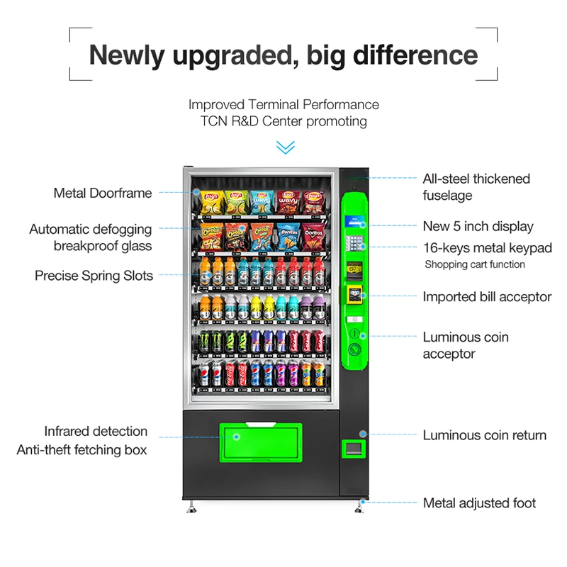 TCN Self Touch Screen Drink Snack Vending Machine USA Banknoty Czarny automat do sprzedaży