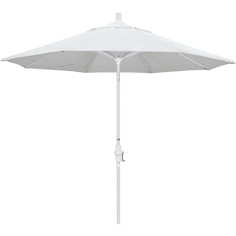 Crank Lift Umbrella Stand 9' Round Aluminum Market Umbrella Parasol Set White Pole Collar Tilt White Olefin Freight Free Tarp