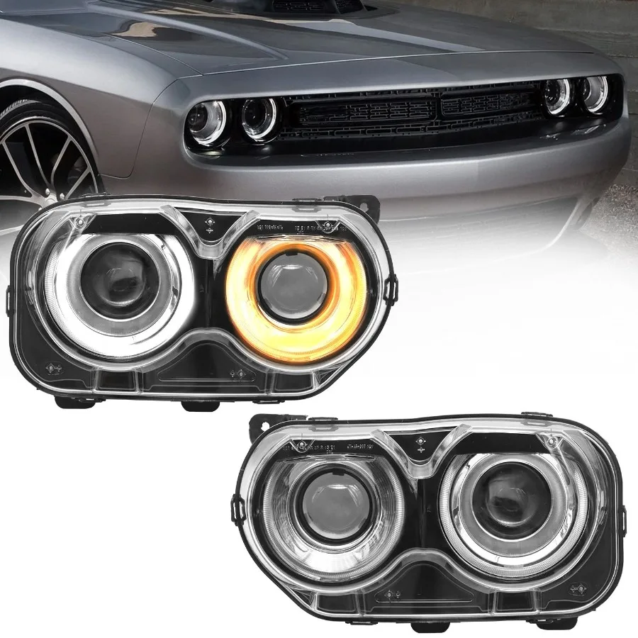 

lights Assembly A Pair For Dodge Challenger 2015 2016 2017 2018 2019 2020 Black Housing Halogen lamps Replaceable Right Passeng