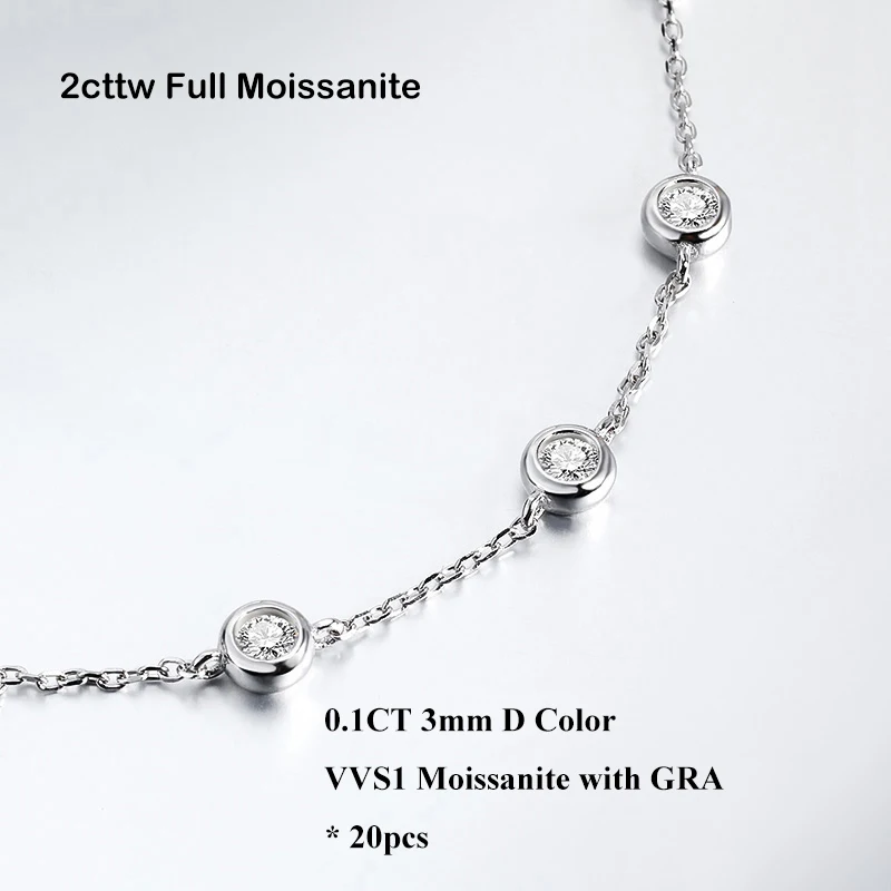 3mm 2CTTW D‑Color VVS1 Moissanite Bubble Tennis Necklace GRA Certified Pass Diamond Tester S925 Sterling Silver Sparkling Unisex Fine Jewelry Wedding Party Anniversary Luxury Gift For Men Women view 6