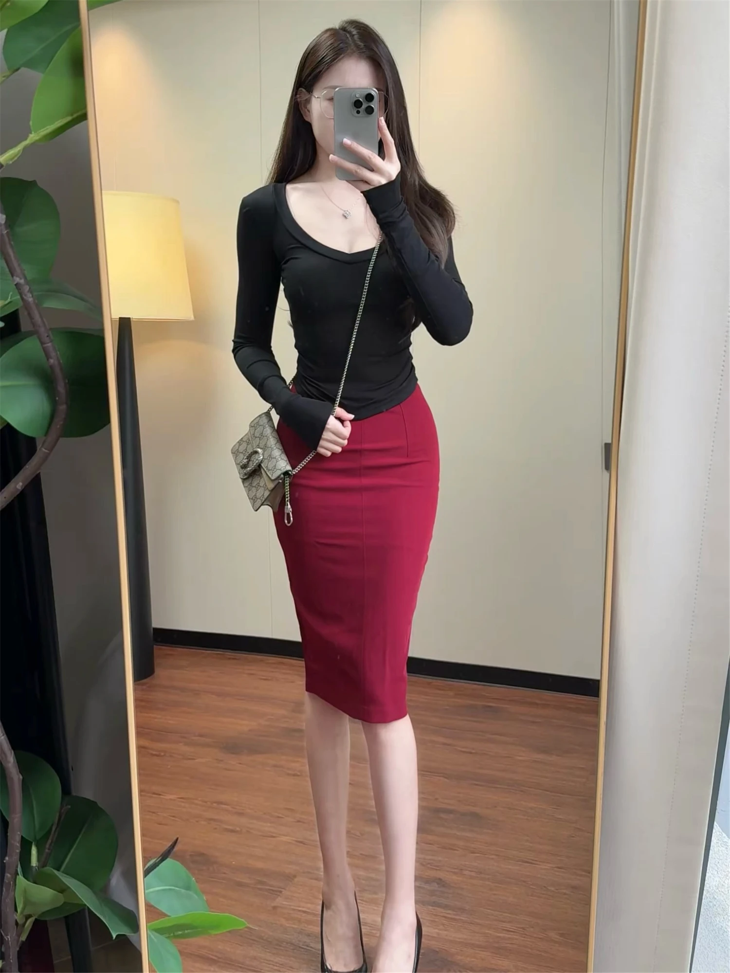 

Busin Commuter High Waist f-length Skirt with Slit for Women OL Sle Ci Casual Date op Interview Skirt