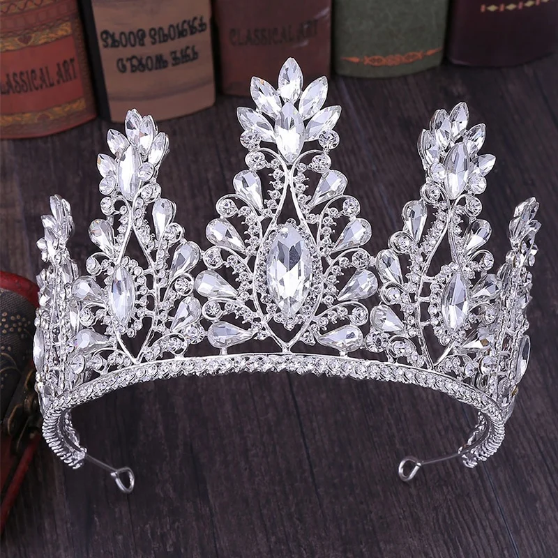 Luxury Wedding Crystal Bead Teardrop Rhinestone Golden Crown Bridal Tiara