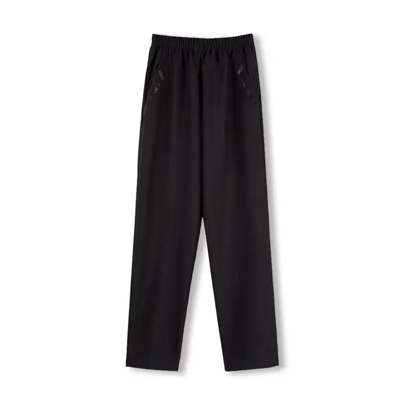 Minimalist New Summer Striped Plaid Women's High Waisted Elastic Diamond Pocket Fashionable Casual Loose Straight Leg Pants