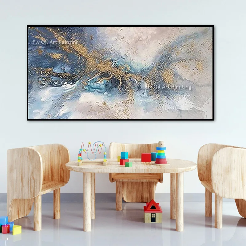 Large Blue Beige Simple Wall Art Handmade Abstract Home Wall Decor Item New Black Grey White Oil Painting On Canvas Original Art