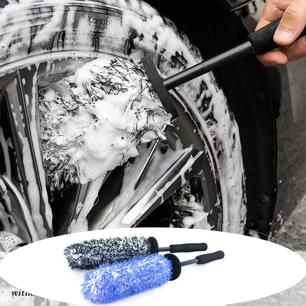 Auto Detailing Tire Wheel Rim Brush Microfiber Car Cleaning Brush With Long Handle For Tire Wash Accessories 1PCS