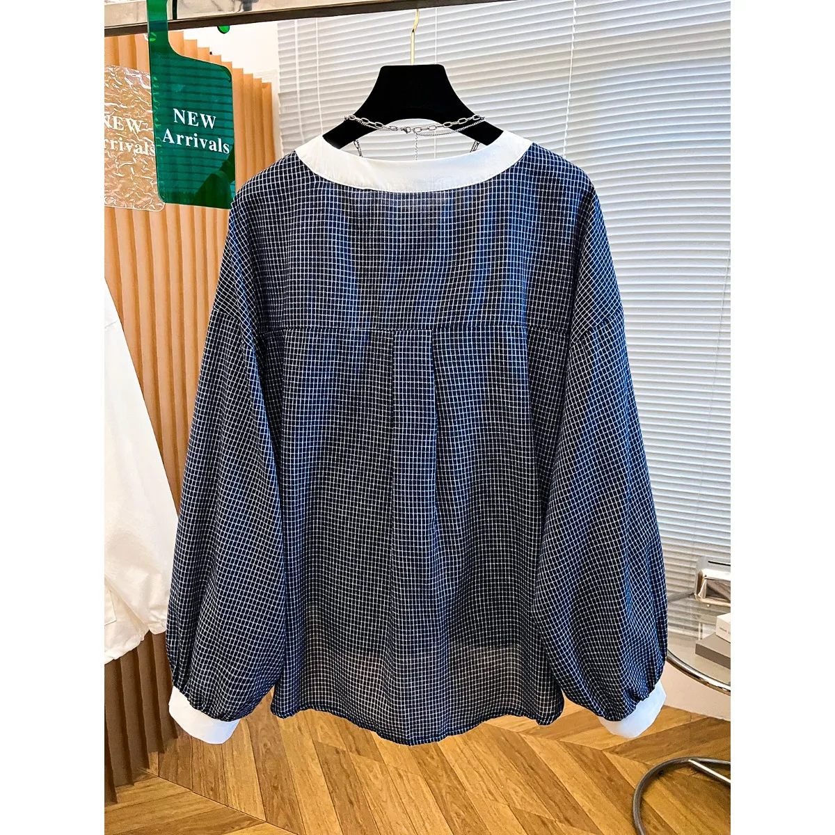 Koreaanse Sle ronde Ne Plaid irt Dames Lange Sve Losse Lantaarn Sve Top Agel Vroege Herfst Faion Casual irt