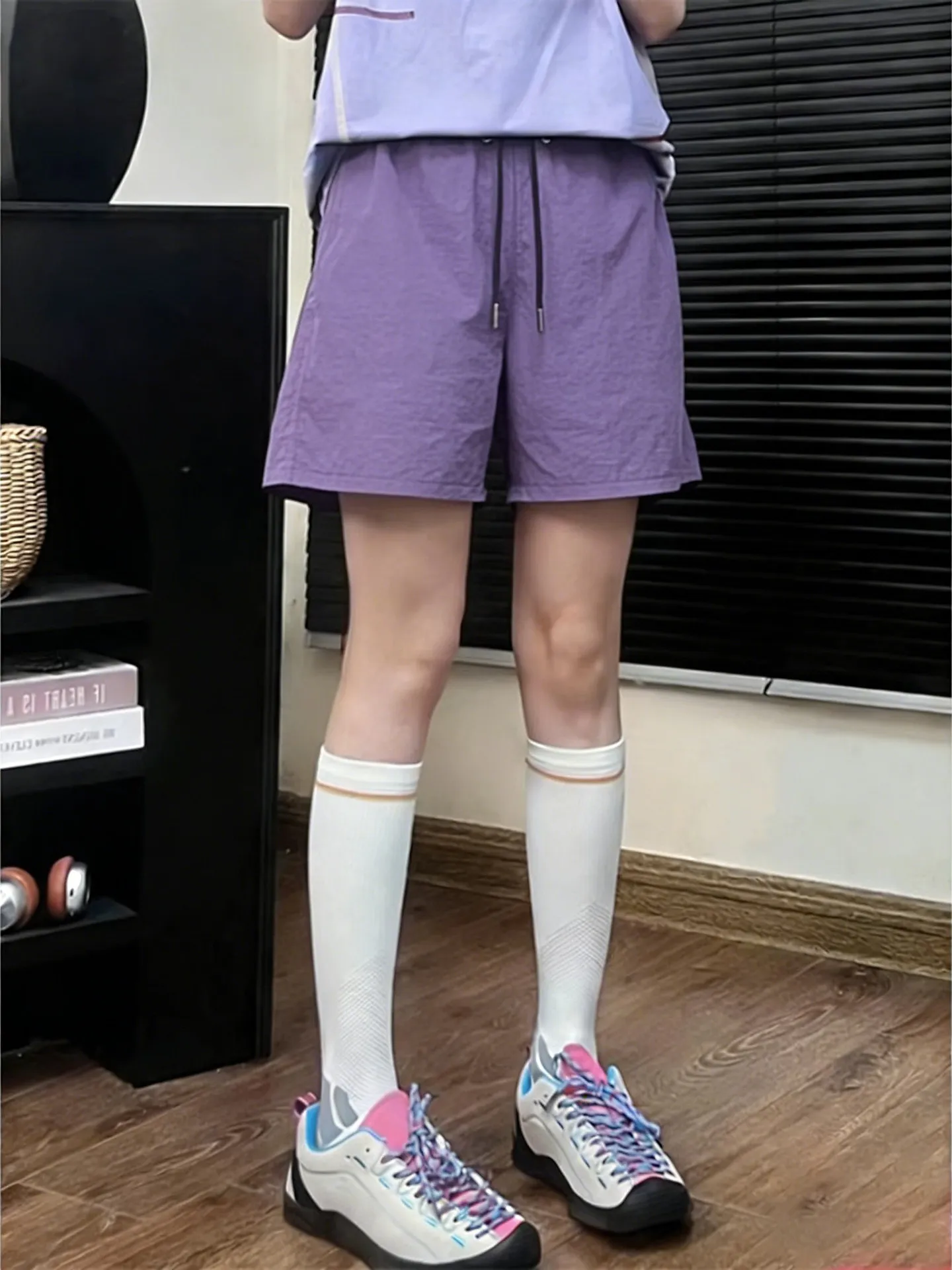 

Фиолетовые мужские летние спортивные брюки Dopane Qui Dry для активного отдыха, прямые американские баскетбольные штаны из ледяного шелка, свободные повседневные бриджи