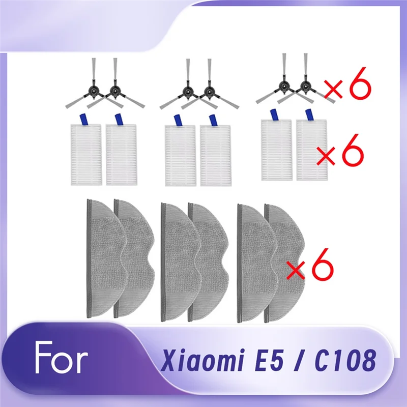 

ABRW-18 Pcs For Xiaomi E5 / C108 Sweeping Robot Accessories Cleaner Parts Replacement Main Side Brush Mop Filter Set Dust Bag