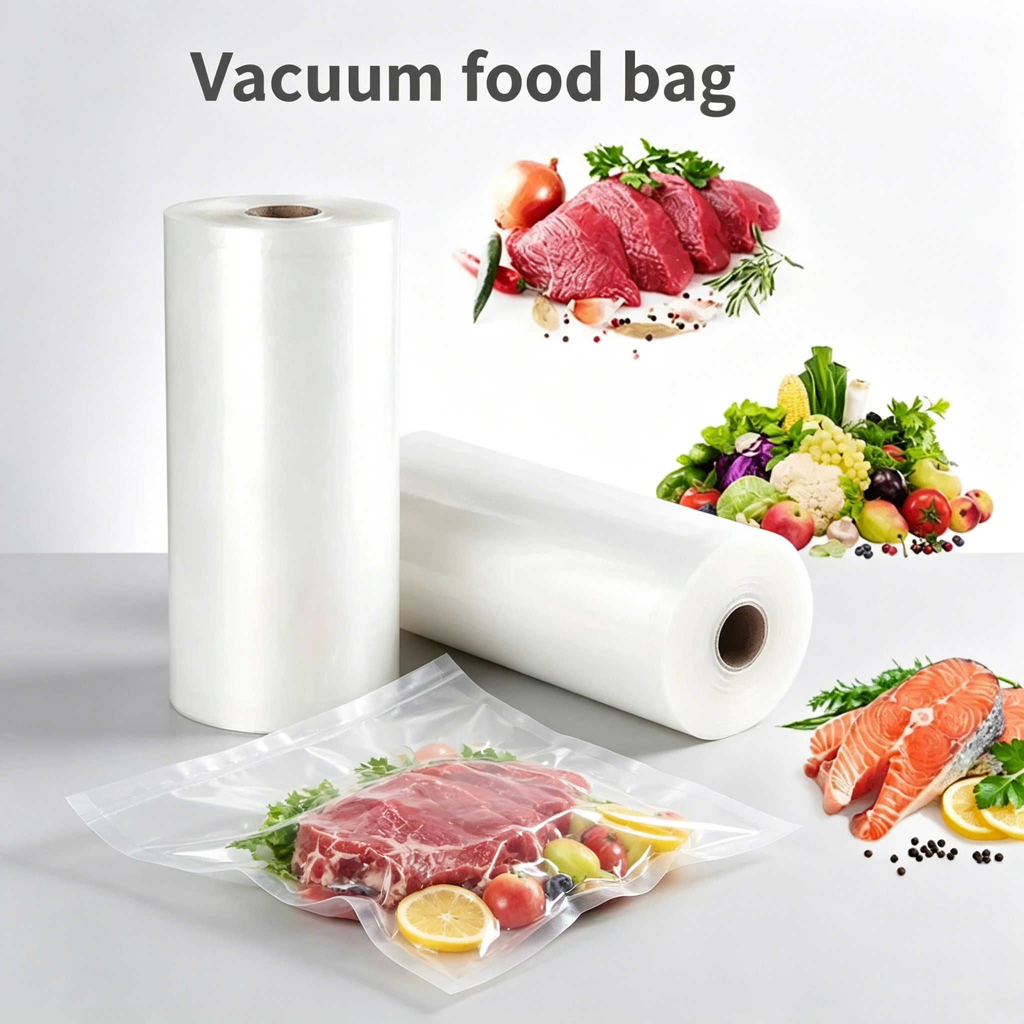 Vacuum food bags adopt eco-friendly food-grade materials, featuring good fresh-keeping effect for convenient food storage