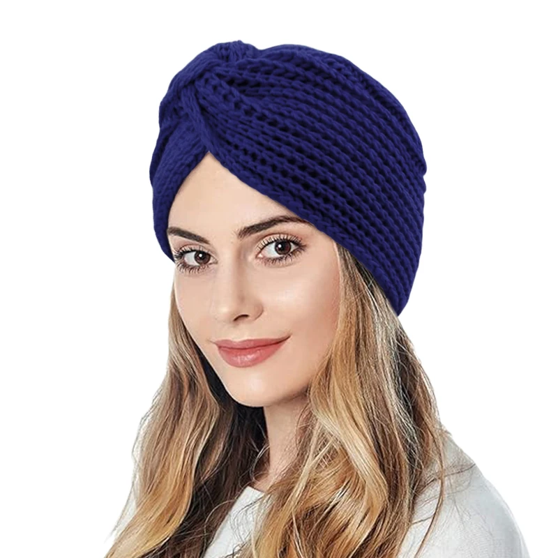 Autumn Winter Cross Knotted Knitted Turban Hats Thick Knit Hats Warm Beanies Chemo Cap For Women Ladies Headscarf Bonnet