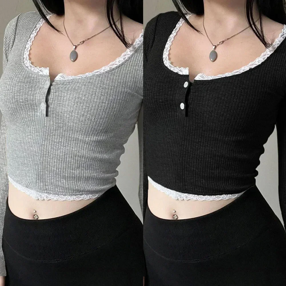 Fashionable Sweet Spicy Shirt Autumn Casual TShirt Hot Girl Short Top Moderate Elastic Fabric Regular Clothing Length