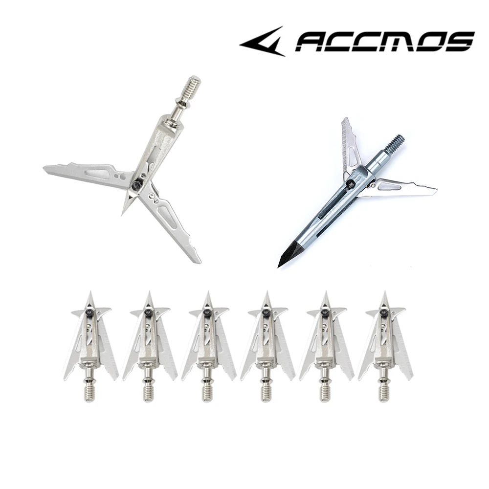 ปลายหัวลูกศรล่าสัตว์6/12ชิ้นอุปกรณ์เสริมลูกธนู2ใบมีดหัวกว้างทำจากสเตนเลสปัตเตอเลี่ยนตัดผม