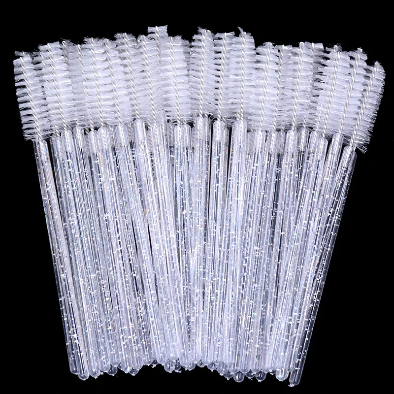 wholesale 50pcs Disposable Eyelash Brushes Crystal Eye lash Mascara Wands Glitter Lash Comb Spoolies Micro Makeup Applicators