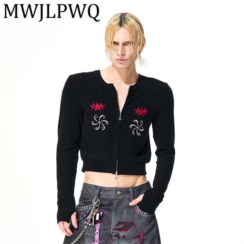 

MWJLPWQ Warm Long Sleeve Knitted Sweater For Men Autumn Winter Handwork Embroidered Niched Design Short Cardigan Tops 12647