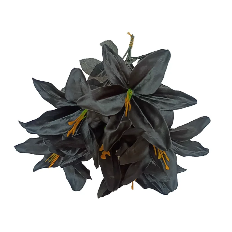 Halloween Decoration Black Red Lily Fake Flower Simulated  White Flowers Gothic Home Decors Mexican Day Of The Dead Ornament