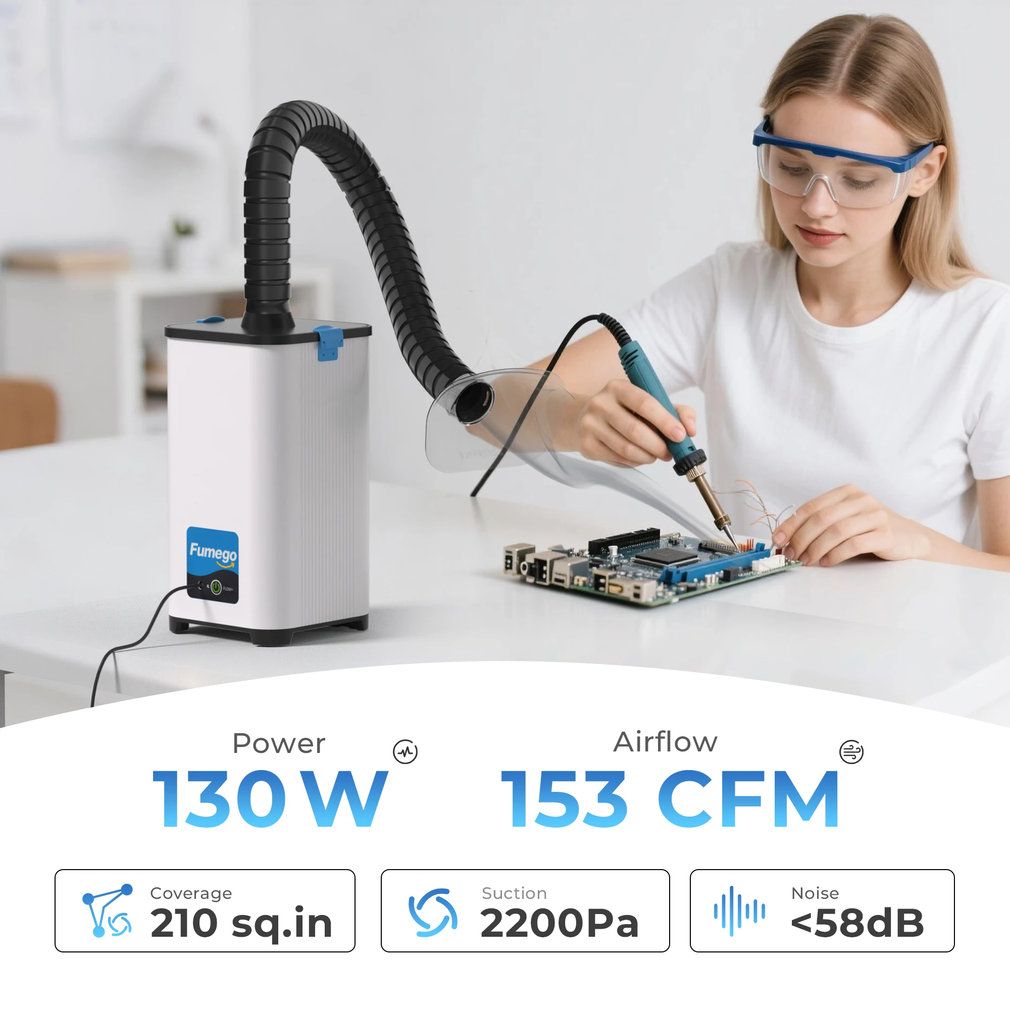 Fumego Hot-selling 260m³/h Air Flow 130W XF250III Fume Extractor 3-in-1 Filter For Laser Cutting And Marking