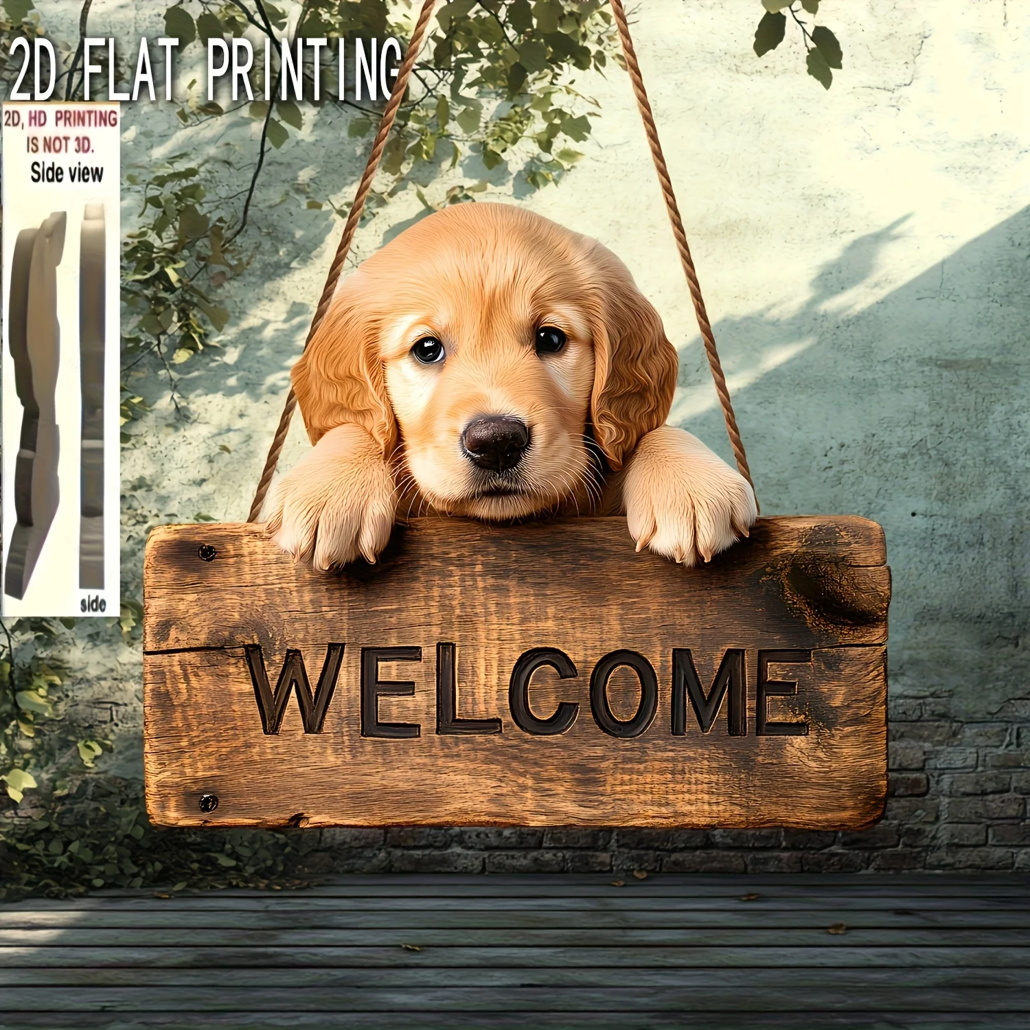2D Flat, 1pc of Classic Golden Retriever Welcome Sign with Wall-mounting Hardware, Holidays Room Decor Aesthetics, 2D Flat