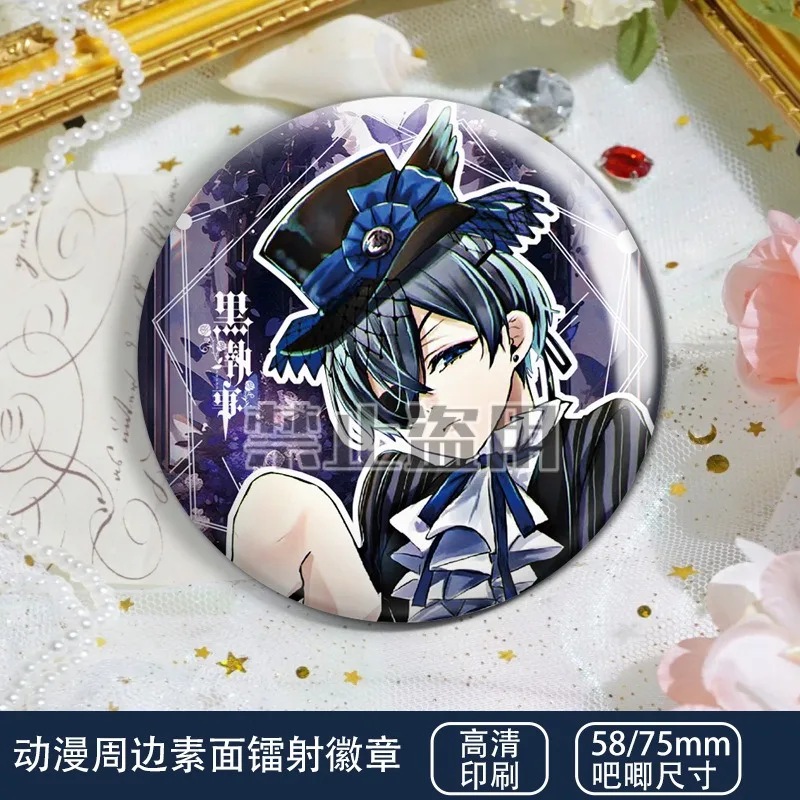 Lizzy Grell Sutcliff Sebastian Michaelis Popular Anime Peripherals 58MM Laser Badge Anime Lapel Pins for Backpacks Student Gifts