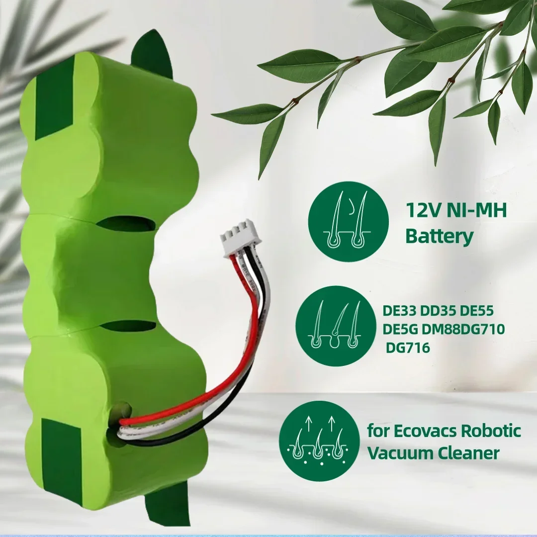 12V NIMH Replacement Battery for Ecovacs Robotic Vacuum Cleaner DE33 DD35 DE55 DE5G DM88DG710 DG716 Deebot Sweeper Batttery Pack