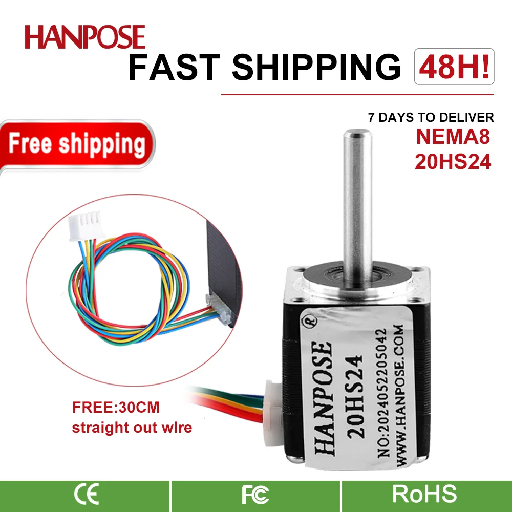 

HANPOSE 1PCS Nema8 Stepper Motor 20HS24 0.8A 12mN.m 24mm 20 Series motor for dvertising instrument stepper motor nema8