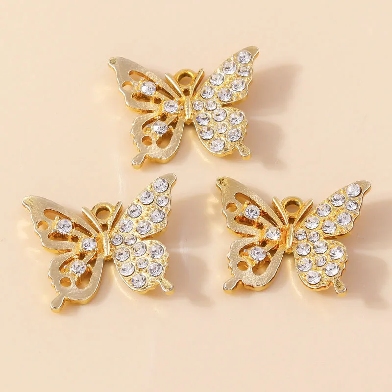 Leslie 10 Stück zarte Gold-Silber-Farbe, Kristall-Schmetterlings-Charm-Anhänger für Ohrringe, Halsketten, Damen, Schmuckherstellung, Zubehör – Detail 7