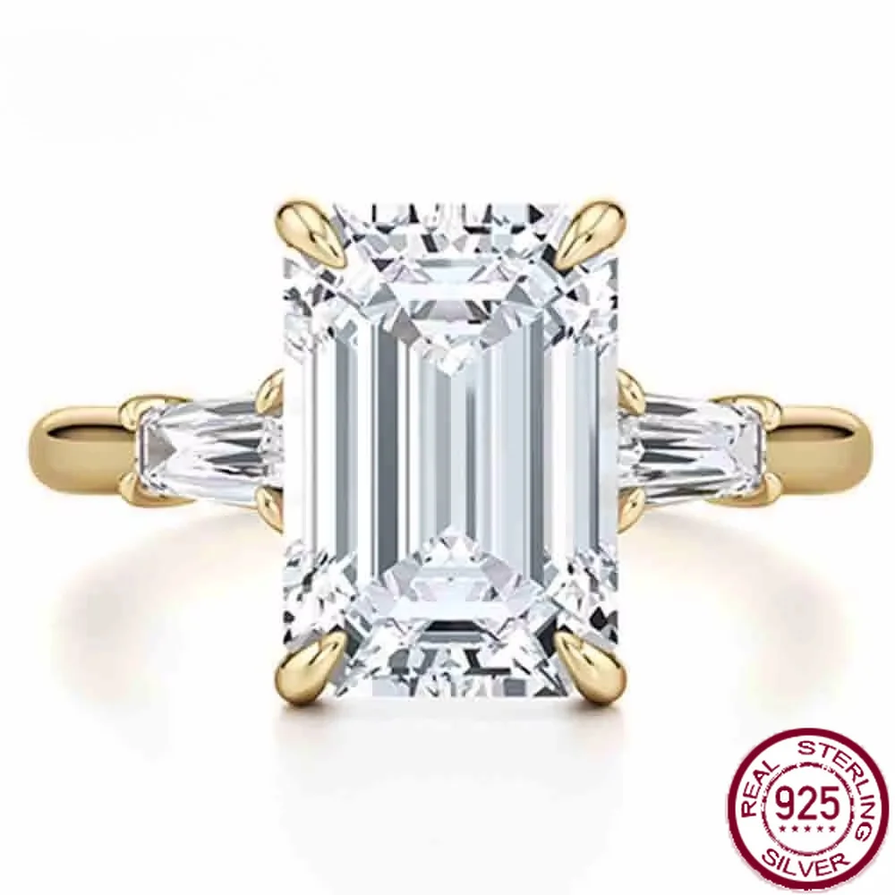 Yaranyan Vintage 100% 925 Sterling Silver Emerald Cut D Color Real GRA Moissanite Gemstone Wedding Engagement Ring Fine Jewelry