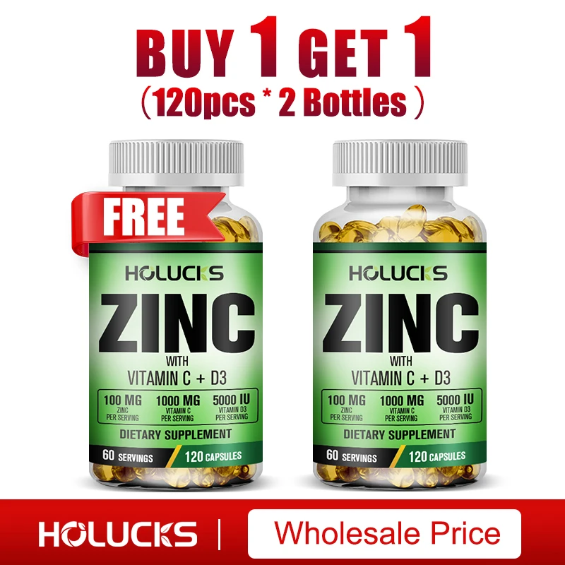 

HOLUCKS Премиум-комплекс цинка, для роста, поддержки иммунитета, антиоксидантный эффект, повышение энергии, улучшение здоровья кожи, без глютена
