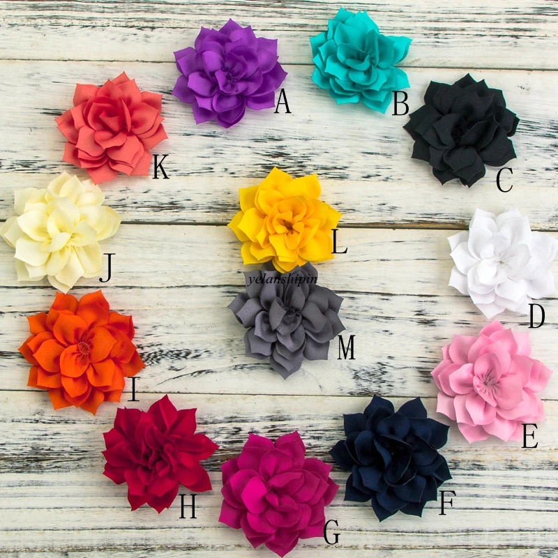 Prendedores de cabelo com 10 tamanhos de 3.6 polegadas e 13 cores, flores de lótus com dupla camada, acessórios para crianças, flores de inverno para faixa de cabelo