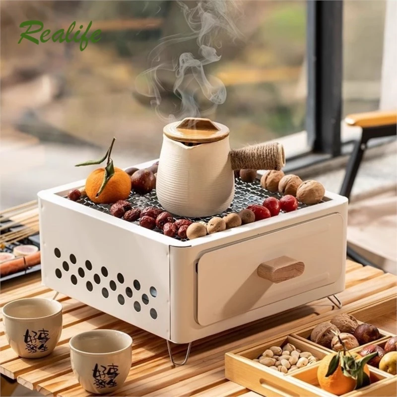 Realife Square Outdoor Courtyard Charcoal Fire Charcoal Grill Grill Stove For Boiling Tea Outdoor Camping Cooking New Hot 2024