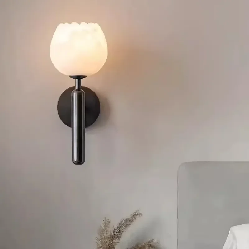 Lighting Modern All Copper LED Marble Wall Lamp with Shade and Flower Design Alabaster Wall Light