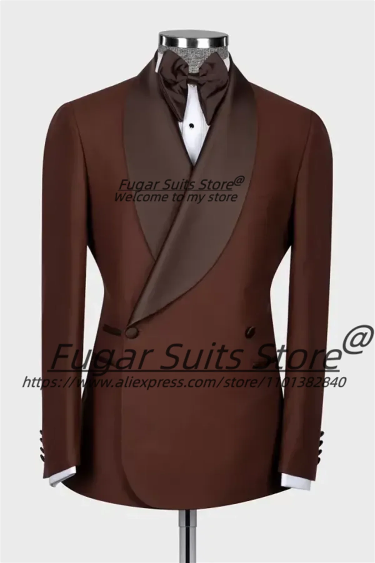 

High-end Handsome Brown Shawl Lapel Double Breasted Groom Wedding Tuxedos 2 Pieces Sets Male Prom Blazers trajes para hombre