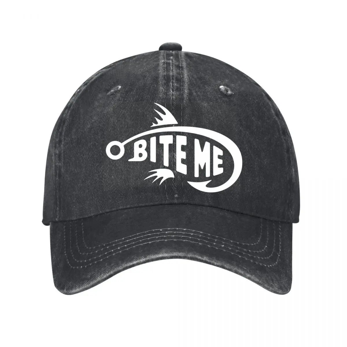 Funny Bite Humorous Anglers Fishing Graphic Washed Baseball Cap Outdoor Hat