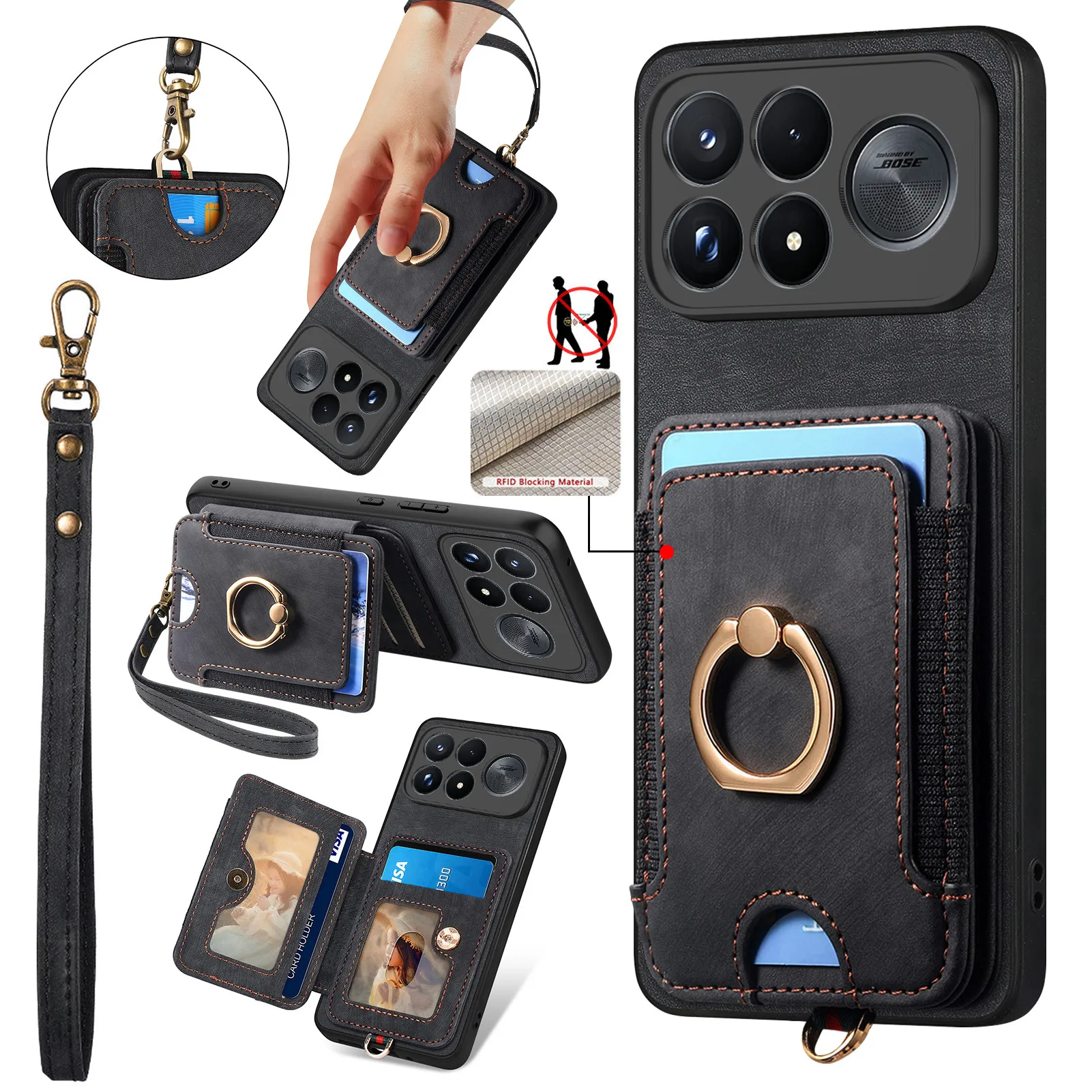 For POCO F9 Ultra Case Luxury Matte Leather Ultra-thin Skin-Friendly Wallet Function Ring Holder Shockproof Protection Cover