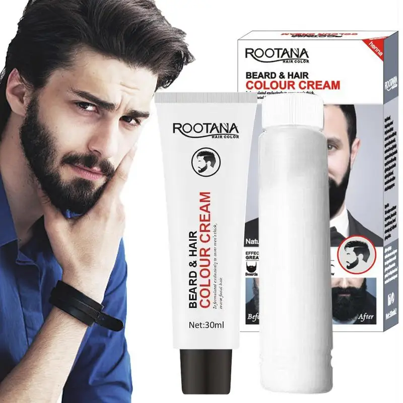 5 minutes Mens Beard Coloring Dye Tint Cream 60ML Semi-permanent Long-Lasting Black Brown Mustache Dye Kit Mens Fashion Tool