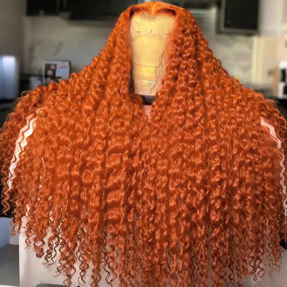 Minocici 30 36 Inch Ginger Orange Deep Wave HD Lace Frontal Wig 13x4 13x6 Human Hair Curly 350 Colored Lace Water Wave Wigs 220%
