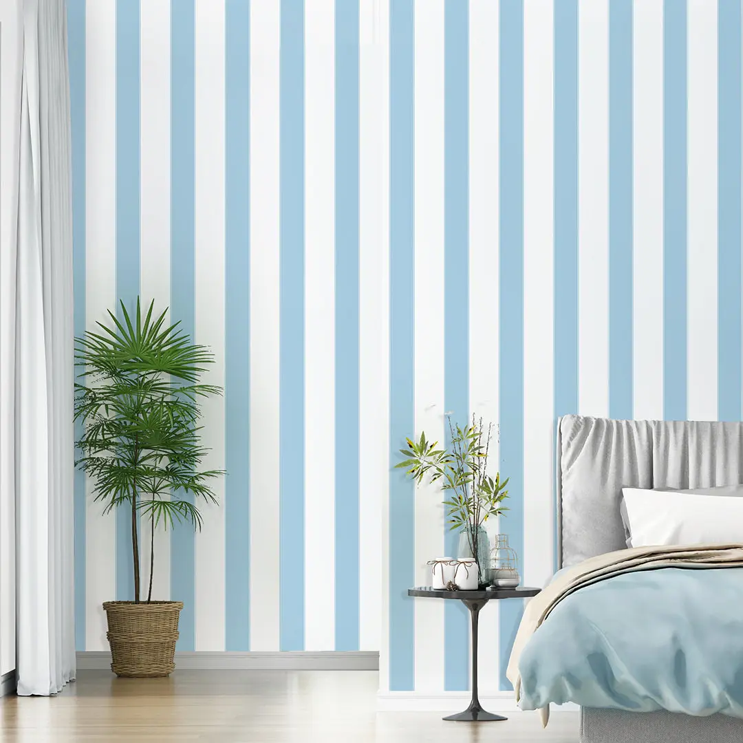 

beibehang Mediterranean blue wallpaper non-woven living room bedroom warm children's room modern simple pink vertical striped