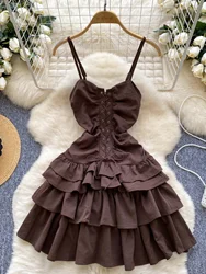 Foamlina Age Reduce Spice Girl Suspender Fluffy Cake Dress 2025 Autumn Strap Design Waist Pure Wind Lotus Edge Short Dress