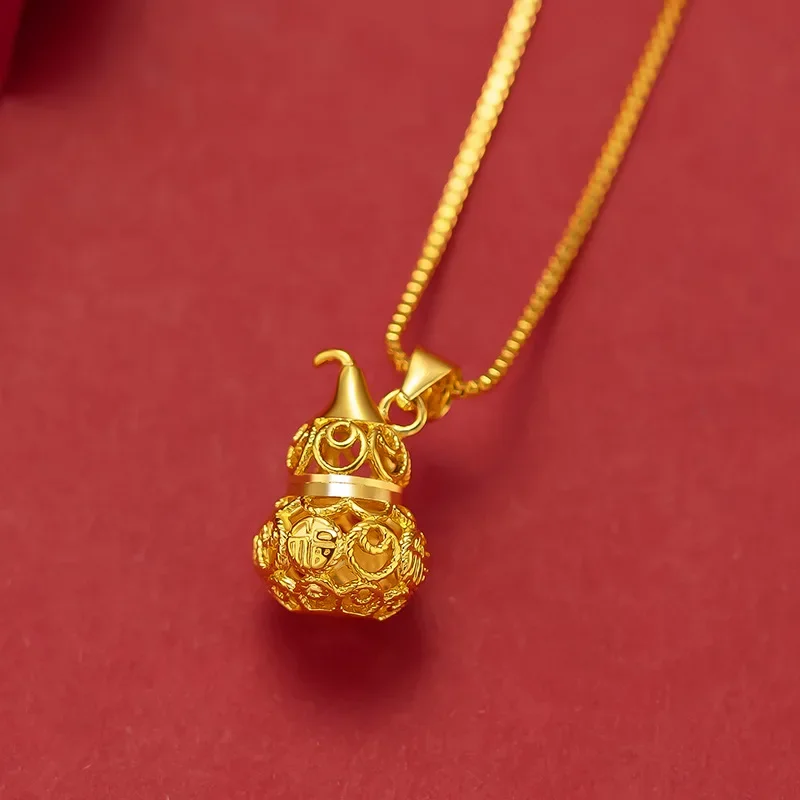 9999 Real Gold 24K New Gourd Necklace Women's Gold 3D Hard Gold Hollow Gourd Pendant Necklace Pendant