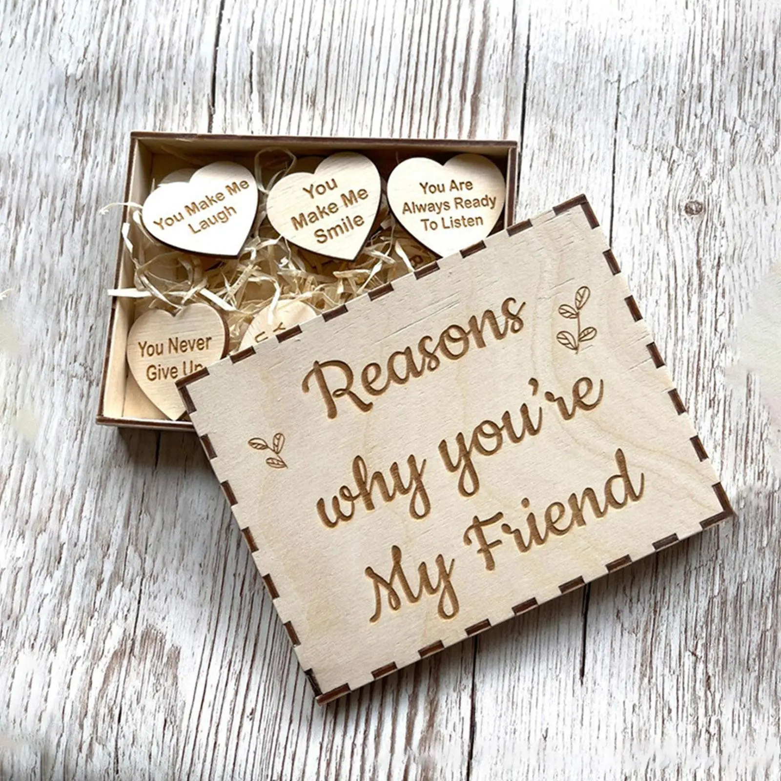 Unique Friendship Gift Wooden Hearts In The Box With Reasons Why You're My Best Friend Wooden Love Ornament Set with Topper